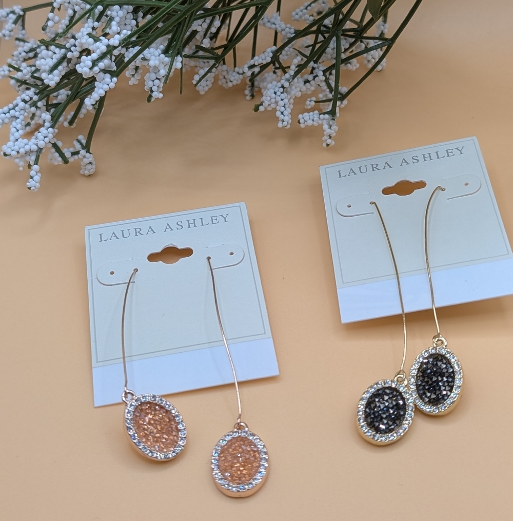LAURA ASHLEY Lot/2 Pairs Long Druzy Earrings NWT